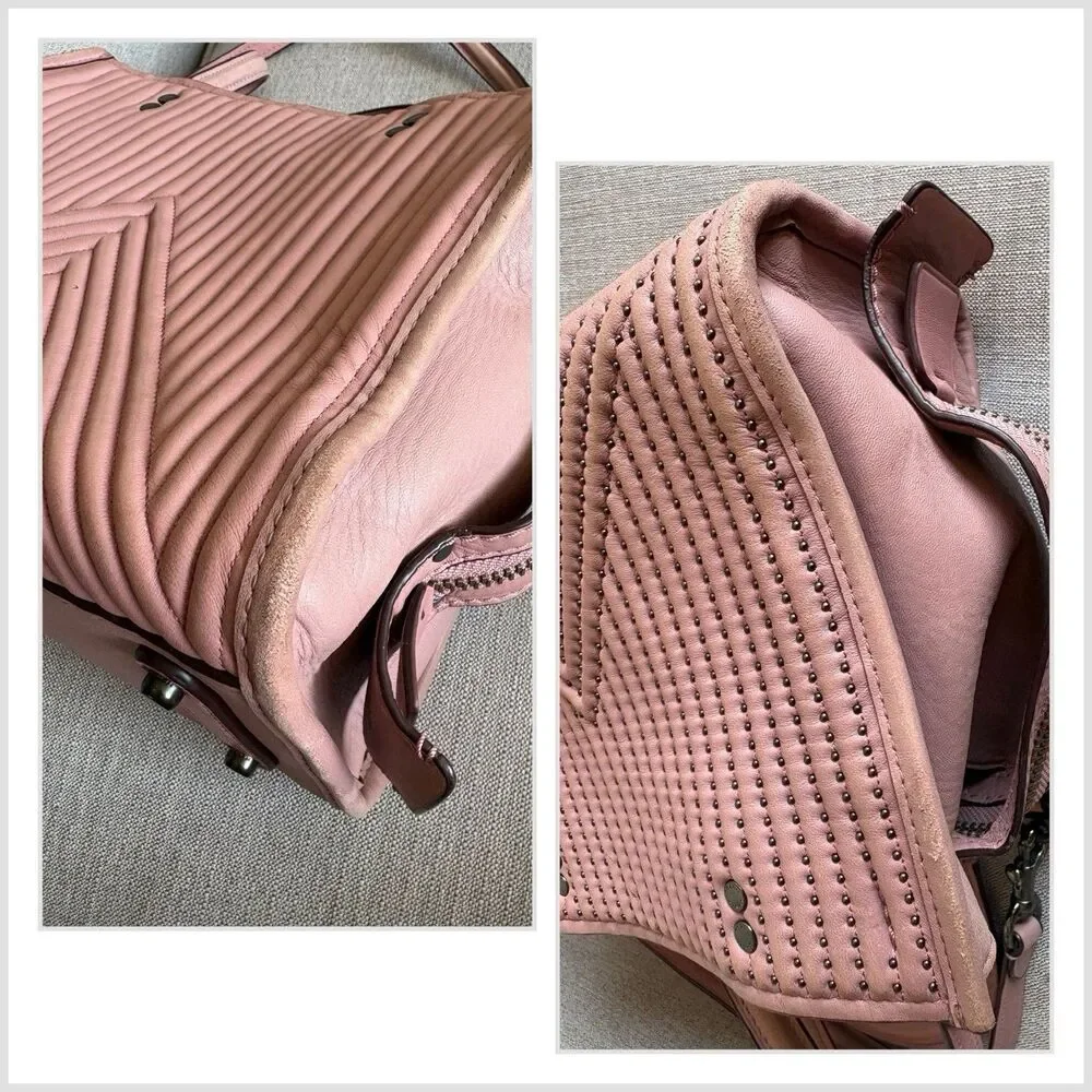 Coach 1941 Rogue 25 Dusty Rose Quilted Rivets Leather Satchel Handbag Shoulder